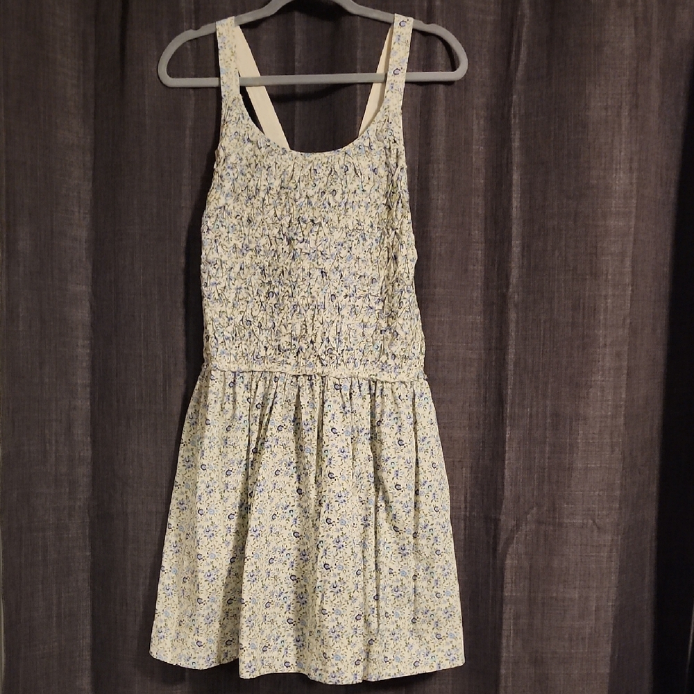 Free People Floral Mini Dress - Cream and Blue